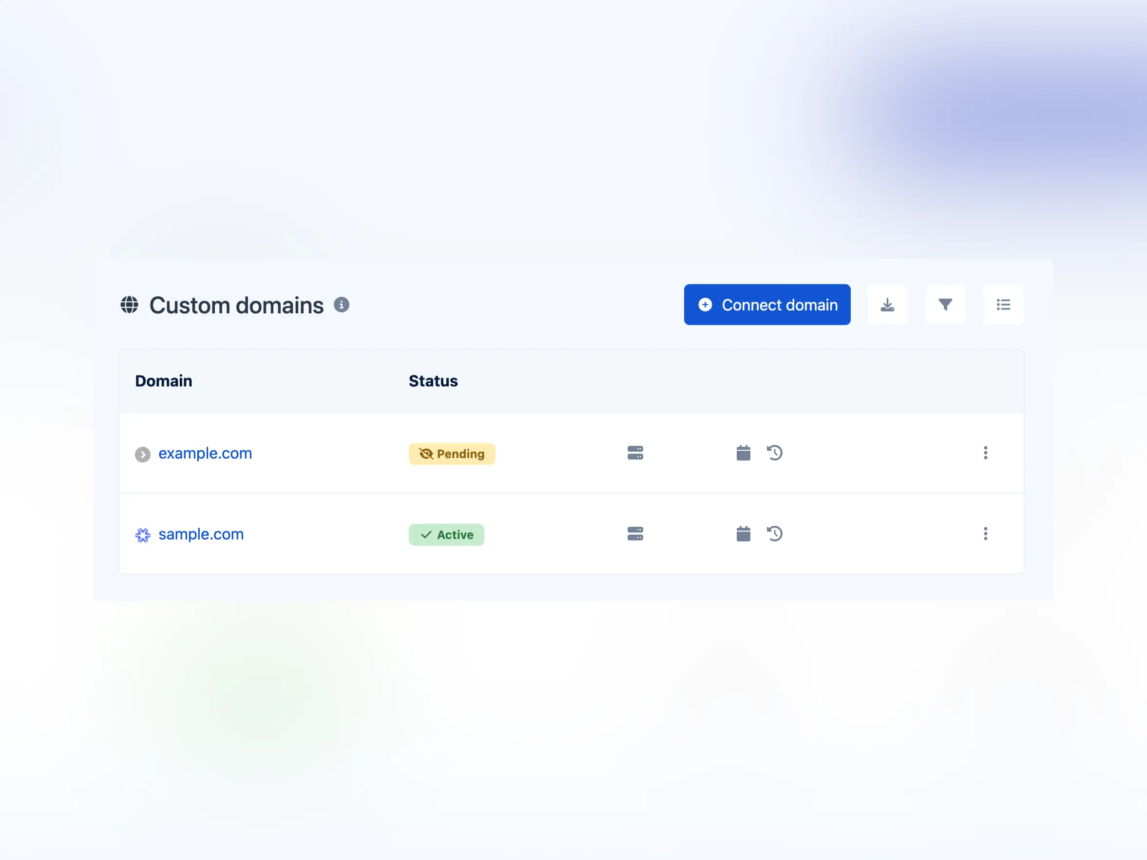 ภาพหน้าจอของหน้าโดเมนแบบกำหนดเองของแอป