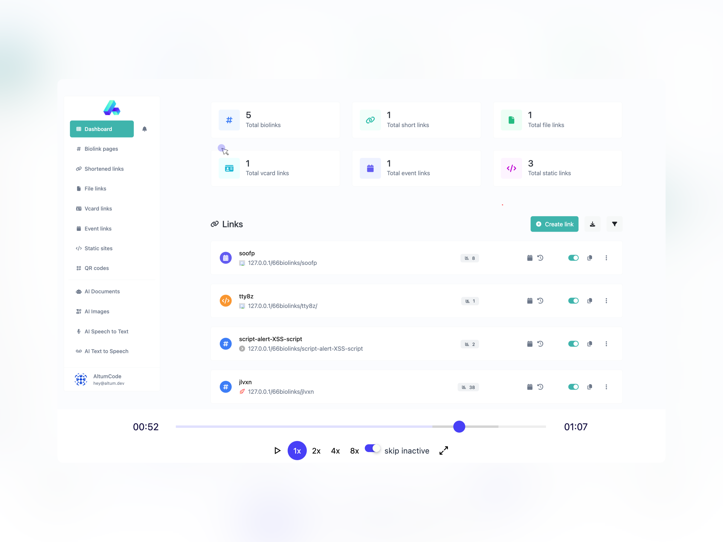 ภาพหน้าจอของหน้า Session Replay ของแอป